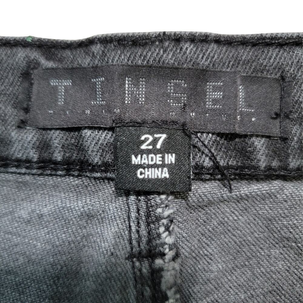 TINSEL DENIM COUTURE Dark Grey Washed Rose Embroidered Jeans Womens 27 Retro - Picture 5 of 14